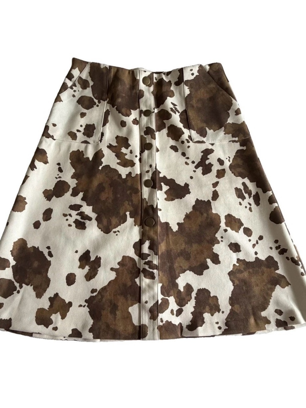 Cato Skirt Womens L Brown Cow Print A-Line Pockets Stretch Boho Western Cowgirl